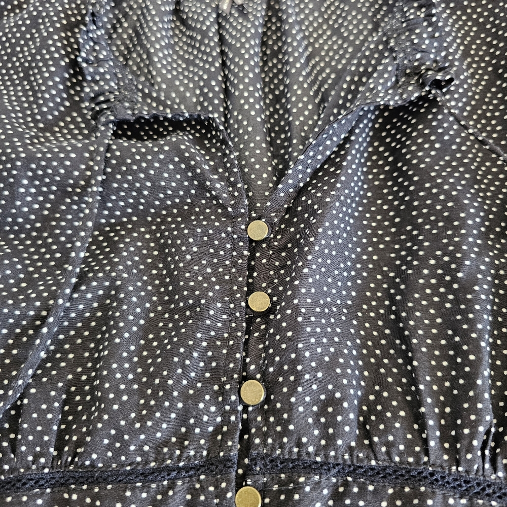 HD in Paris Size 4 Black and White Silk Blend Pin Dot Side Zip Peplum Blouse Fem - Picture 5 of 6